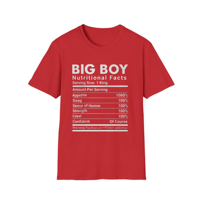 Funny Big Boys Nutritional Facts Tee: Sarcastic Humor Graphic T-Shirt